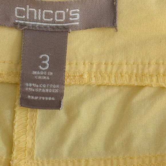 Chico's 3 Yellow Cargo Capris Pants Womens Size 16 Cotton stretch pockets - Picture 7 of 8